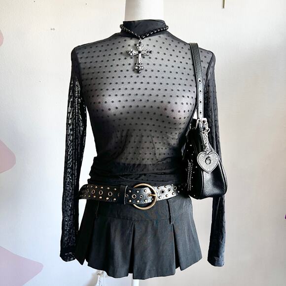 Sheer Polka Dot Top, Mesh, Y2K, Retro,‎ Small, Vintage Inspired, Gothic, Grunge - Picture 1 of 4